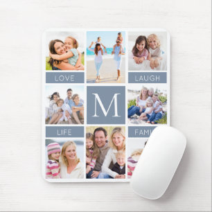 Familie Monogram Fotocollage Dusty Blue Muismat
