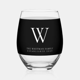 Familie Monogram Naam Modern Zwart Wijnglas Zonder Voet