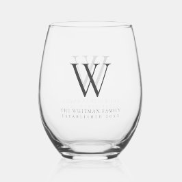 Familie Monogram Naam Moderne Houtskool Wijnglas Zonder Voet
