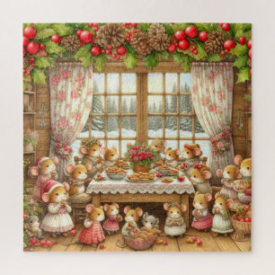 Familie muizen met Kerstmis Legpuzzel