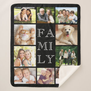 Familie Multi-Photo Collage Persoonlijk Zwart Sherpa Deken