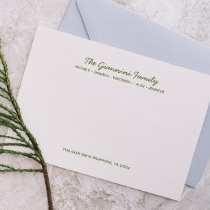 FAMILIE NOTECARDS Cursieve namen Adres MOSS GREEN Notitiekaartje