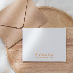 FAMILIE NOTECARDS Stationery Cursive Names Oranje Notitiekaartje