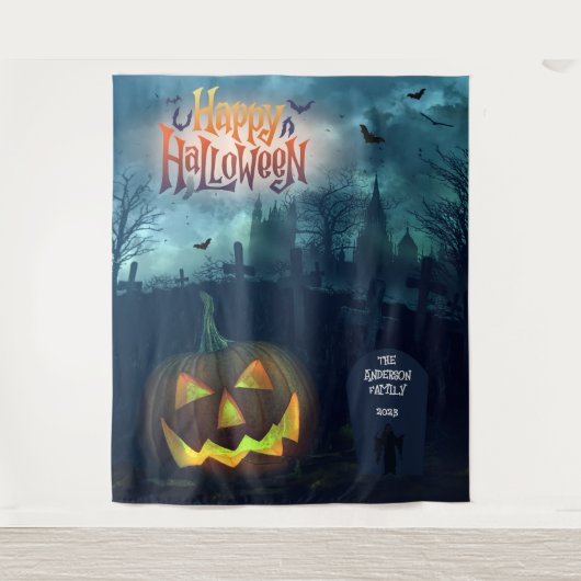 Familie of Bedrijf Halloween Party Achtergrond Wandkleed (Voorkant)