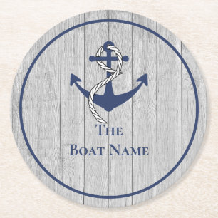 Familie- of bootnaam Navy Anker Touw Nautilus Ronde Kartonnen Onderzetter