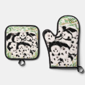 Familie Panda Grappige Oven Mitt & Pot Houder Set (Voorkant)