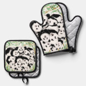 Familie Panda Grappige Oven Mitt & Pot Houder Set (Voorkant / Achterkant)