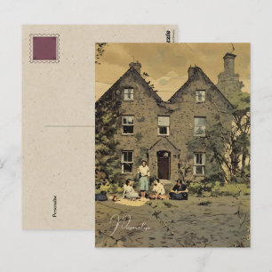 Familie picknick Old Country House Foto  Briefkaart