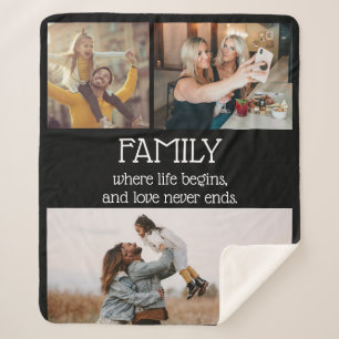 Familie Quote Fotocollage Modern Zwart Sherpa Deken