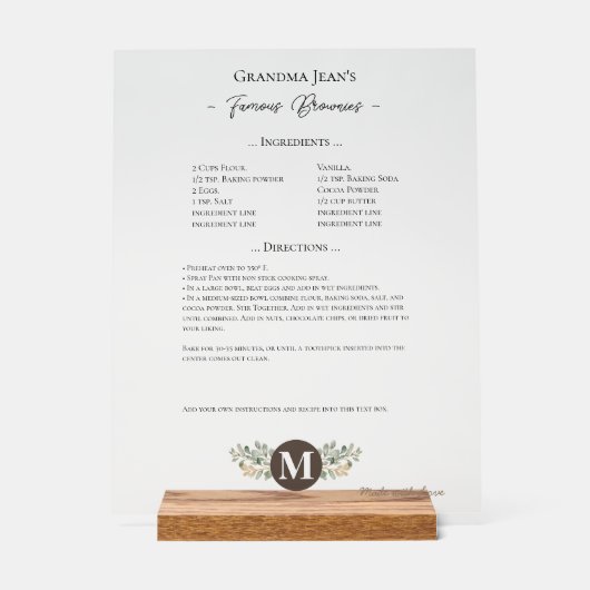 Familie recept Keepsake Clear Acryl Bord (Voorkant)