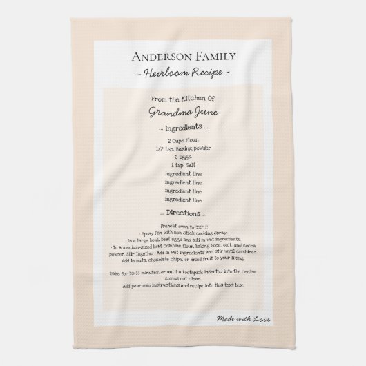 Familie Recept Keepsake erfstuk tekst Theedoek (Verticaal)