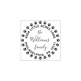 Familie retour adres stempel met pootafdrukken