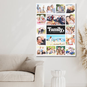 Familie Retro Typografie Fotocollage 16 Afbeelding Canvas Afdruk