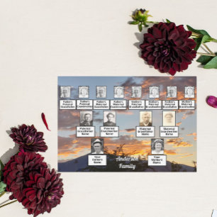 Familie Reünie 3 Generatie Golden Paarse Zonsonder Kaart