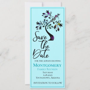Familie Reünie Blauw Moderne Bloem Boom Save The Date