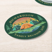 Familie Reünie Camping Reis Zonsondergang Groen Ronde Kartonnen Onderzetter (Gebogen)
