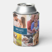 Familie reünie foto collage aangepaste naam blauw blikjeskoeler (Blikje Achterkant)