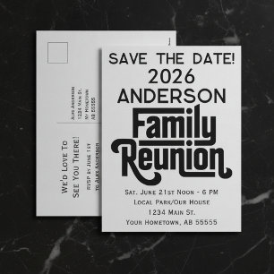 Familie Reünie Modern Zwart Wit Save The Date Feestdagenkaart