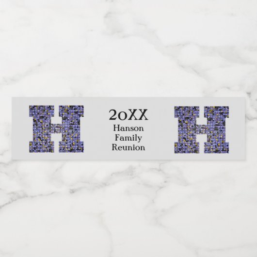 Familie reünie Mosaic Letter H Achternaam Monogram Waterfles Etiket (Enkel label)