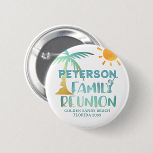 Familie Reünie Palm Tree Beach Naam Ronde Button 5,7 Cm