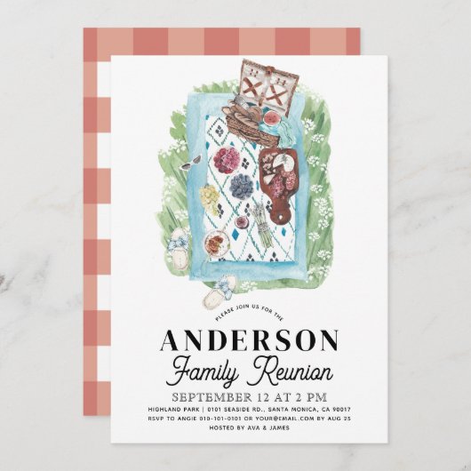 Familie Reünie Picknick Watercolor Uitnodiging (Voorkant / Achterkant)