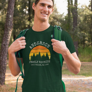Familie reünie pijnbomen zonsondergang groen t-shirt