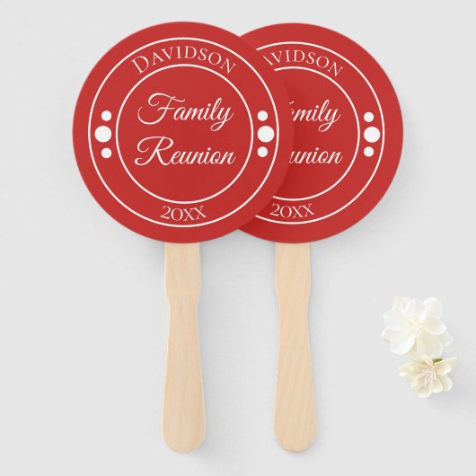 Familie Reünie Rode en Witte Cirkels Handwaaier (Voorkant en achterkant)