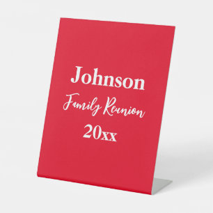 Familie Reünie Rood en Wit Naam Jaar Sjabloon Reclamebord Met Voetstuk
