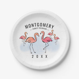 Familie Reünie Tropische Roze Flamingo Custom Name Papieren Bordje