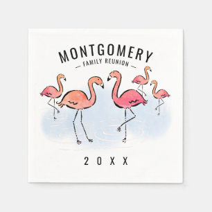 Familie Reünie Tropische Roze Flamingo Custom Name Servet