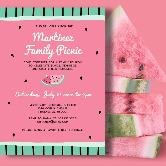 Familie Reünie Zomer Picknick Party Watermeloen Kaart
