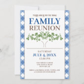 Familie Reunion Blue Gingham Tree Kaart (Voorkant)