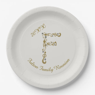 Familie reunion Elegant Gold Letter F Monogram Papieren Bordje
