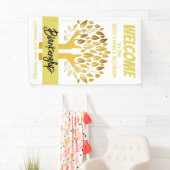 Familie Reunion Handen Boom Bladeren op Witte Cust Spandoek (Insitu)