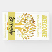 Familie Reunion Handen Boom Bladeren op Witte Cust Spandoek (Horizontaal)