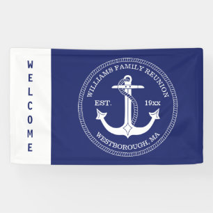 Familie reunion Nautical Anchor Blue Welkom Spandoek