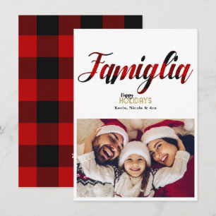 Familie Rode Plaid Kerstvakantie Fotokaart Kaart