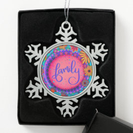 Familie Roze Bloemen Inspiratie Tin Sneeuwvlok Ornament
