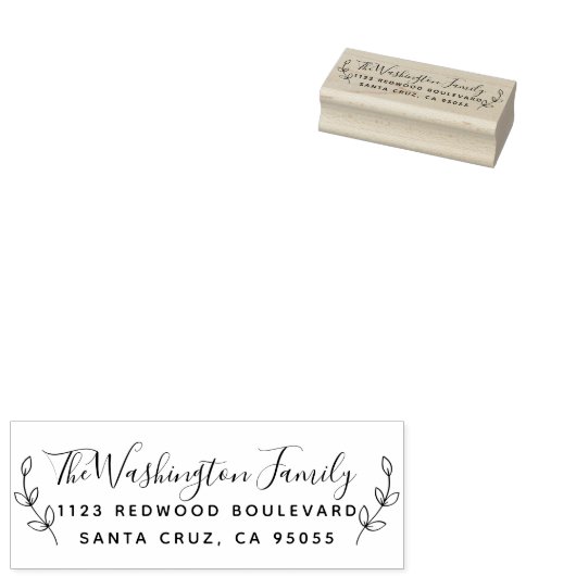 Familie Script & Hand-getrokken krans retour adres Rubberstempel (Gestempeld)