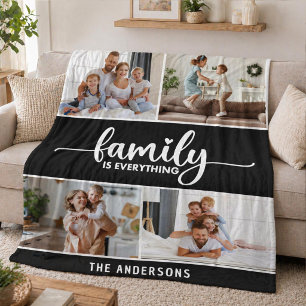 Familie Script Typografie Foto Collage Fleece Deken