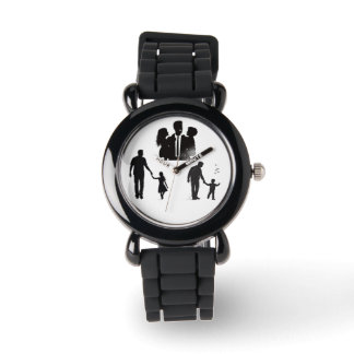 Familie Silhouet Kunst Horloge – Stijlvol Zwart Ba
