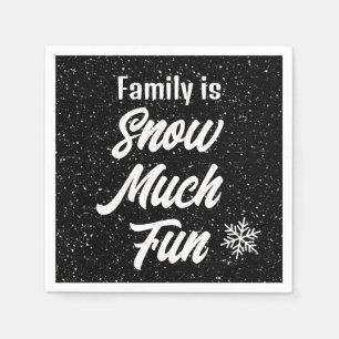 Familie Sneeuw Veel Leuke Sneeuwvlokken Op Zwart Servet