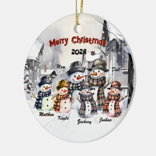 Familie Sneeuwman Gepersonaliseerde Kerst Ornament (Links)