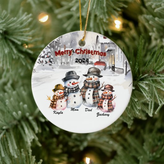 Familie Sneeuwman Gepersonaliseerde Kerst Ornament (Boom)