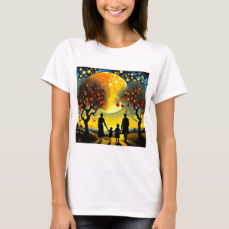 Familie staart naar de nachtelijke hemel t-shirt