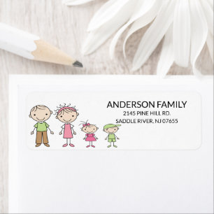 Familie Stick Mensen retourneren adreslabels Etiket