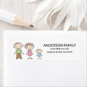 Familie Stick Mensen retourneren adreslabels Etiket