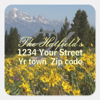 Familie teton en zonnebloemen adreslabel vierkante sticker
