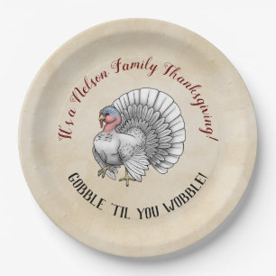 Familie Thanksgiving "Gobble "til you wobble!" Papieren Bordje