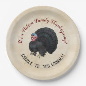 Familie Thanksgiving "Gobble "til you wobble!" Papieren Bordje (Voorkant)